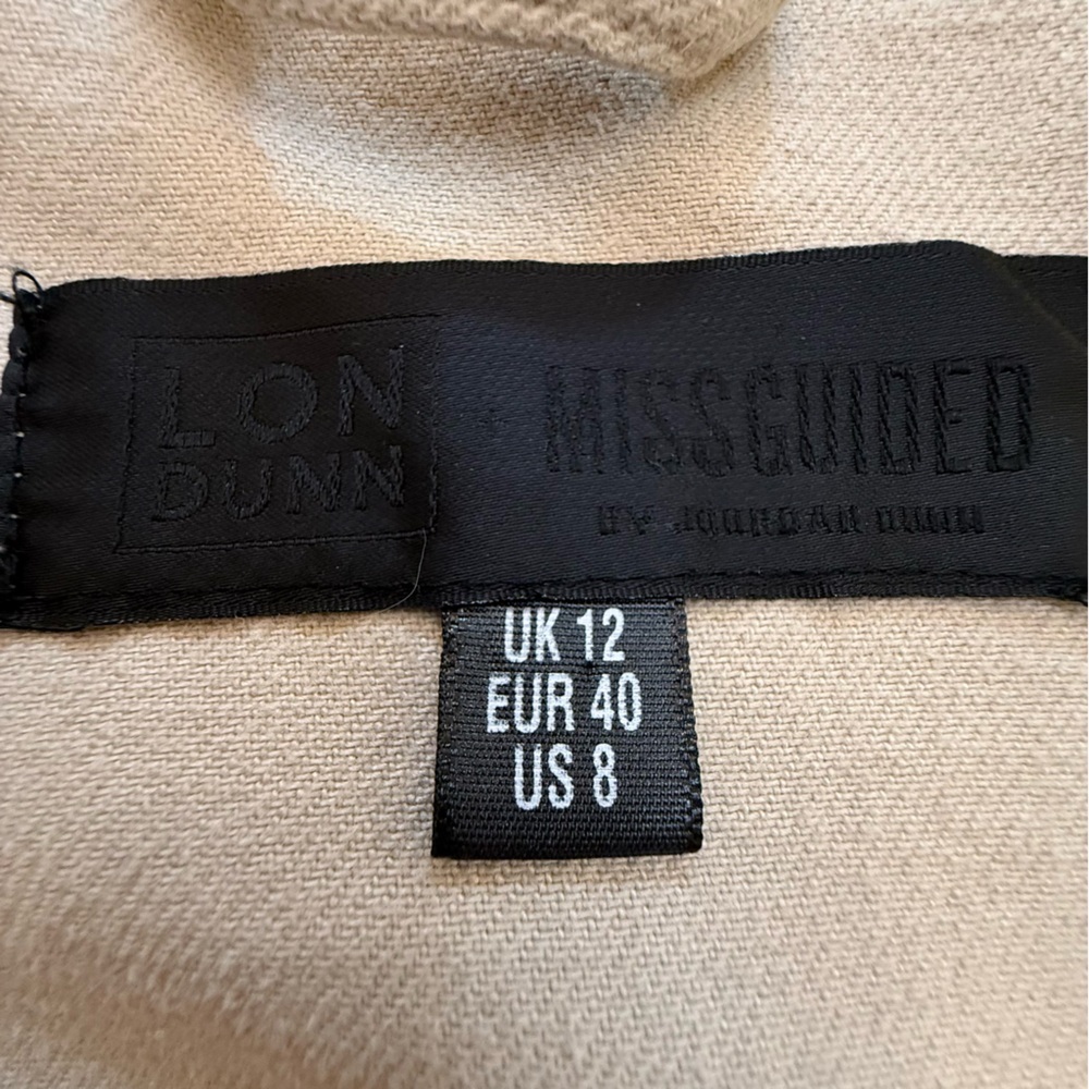 Londunn + Missguided Tan Khaki Utility Jacket Trench Coat Logo Sleeves Size 8 - Picture 11 of 15
